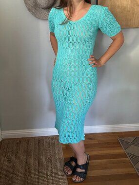 Vintage Crocheted Midi Dress Blue Size is a Small.